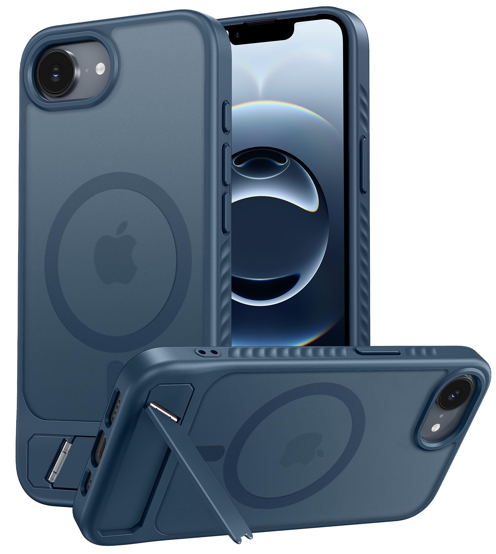 FNTCASE for iPhone 16e Magnetic Stand Case, Translucent Matte Blue