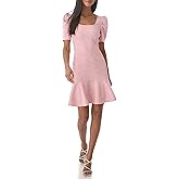 Karl Lagerfeld Womens Square Neck Puff Sleeve Tweed Dress