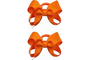 ZOONAI 3 Inch Baby Girl Hair Bows Elastic Hair Tie Accessories Bow Ponytail Holder - Set of 2 (Orange)