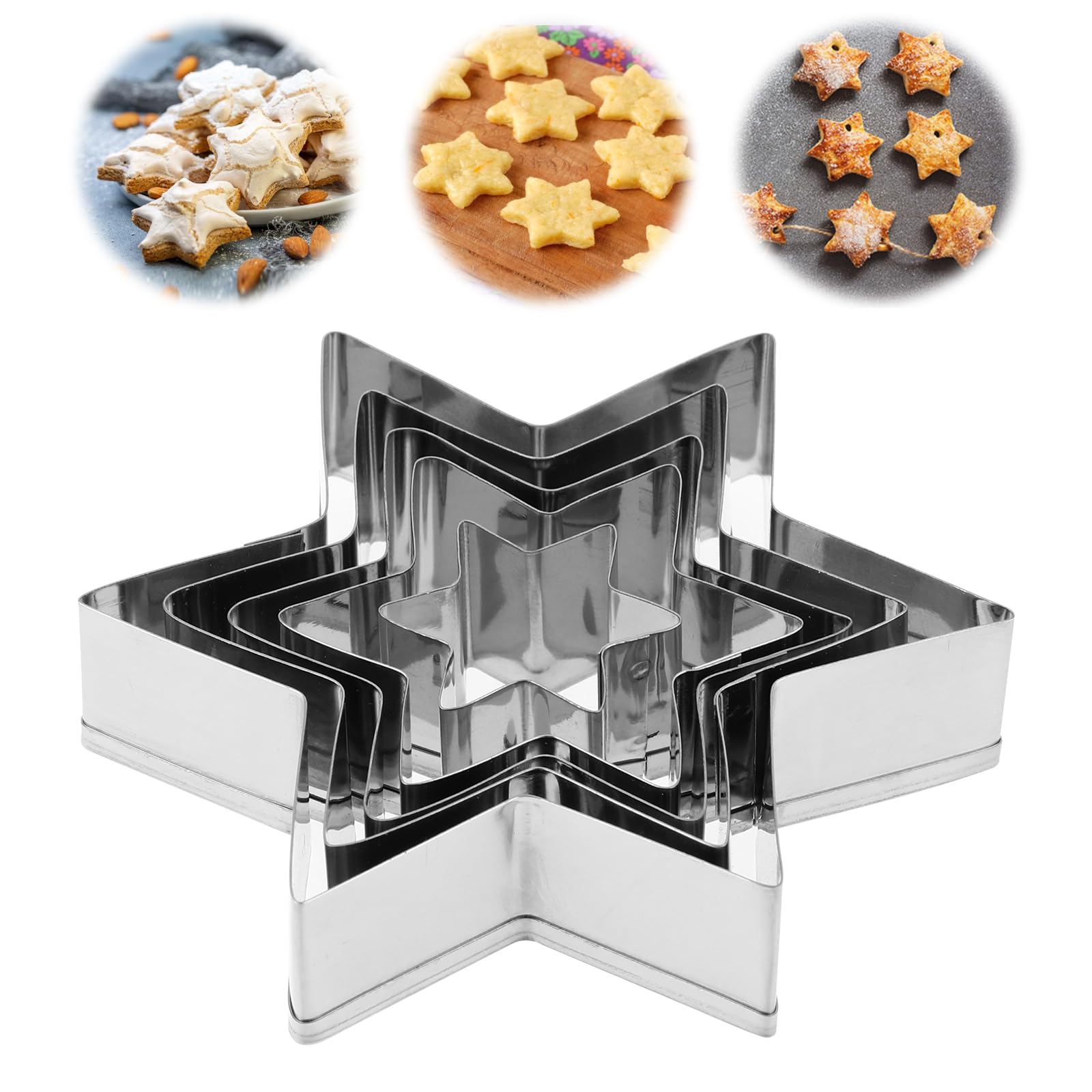 5Pcs Star Cookie Cutter Set, Mabor Mini & Large Stars, Stainless Steel Small Star Cutters for Scone Pastry Cake Biscuit Scone Holiday Baking Children’s Day