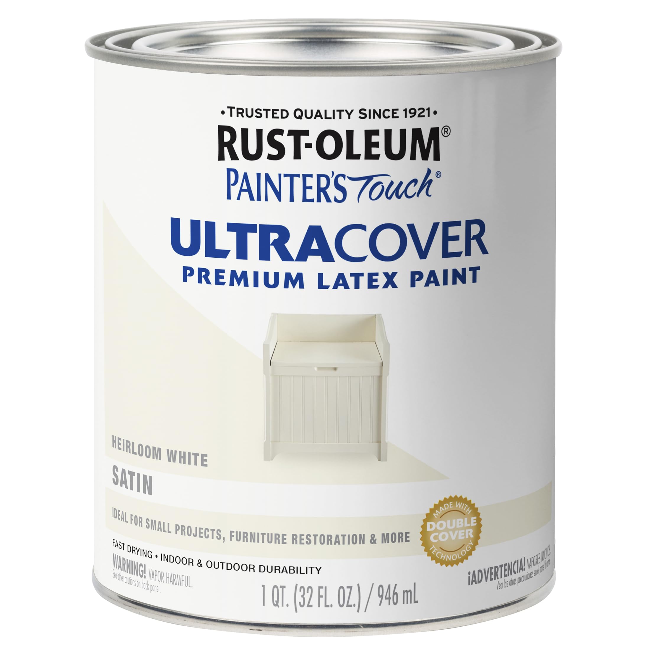 Photo 1 of Rust-Oleum 240285 Painter's Touch Latex Paint, Quart, Satin Heirloom White 32 Fl Oz (Pack of 1)