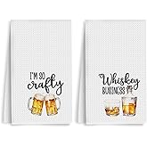 2Pcs Funny Kitchen Towels 24x14 Inch, Beer Whiskey Alcohol Decor Waffle Weave Hand Towels for Kitchen Bar, White Absorbent Microfiber Dish Cloth Tea Towel Housewarming Gifts for Women Hostess