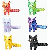 UXBSTM 6 Pack Colorful 3D Printed Cat, Fidget 3D Printed Toy Set, Stress Relief 3D Printed Animal Decor for Adults Kids, Perfect ​​Desk Pets for Kids Classroom​​