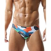 Mens Sexy Bikini Swimwear Camouflage Triangle Swim Trunks for Men 2" Stylish Swim Briefs