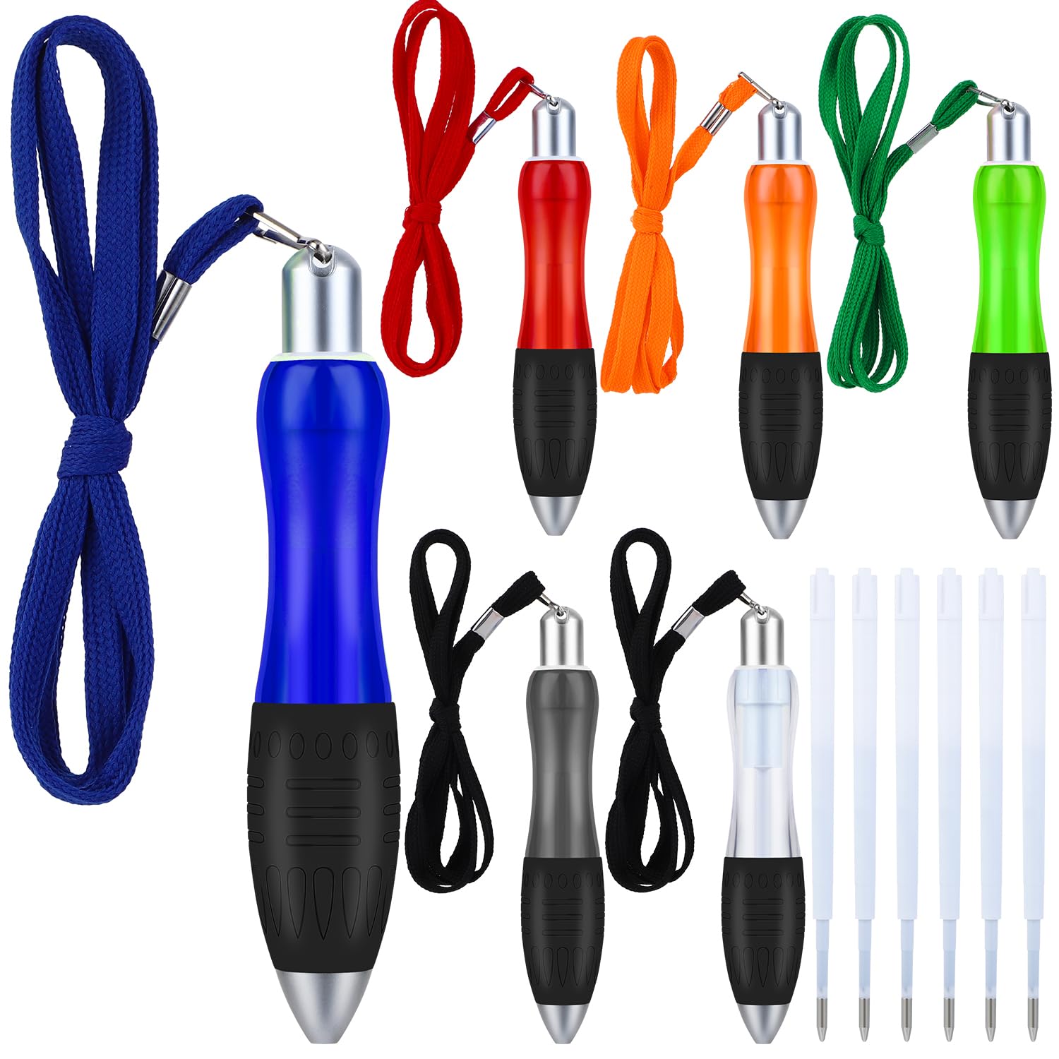 Zuimei 6-Pc Wide Grip Weighted Ballpoint Pens with Refills - Big Fat Body Lanyard for Adults, Women, Men with Tremors - Black Ink