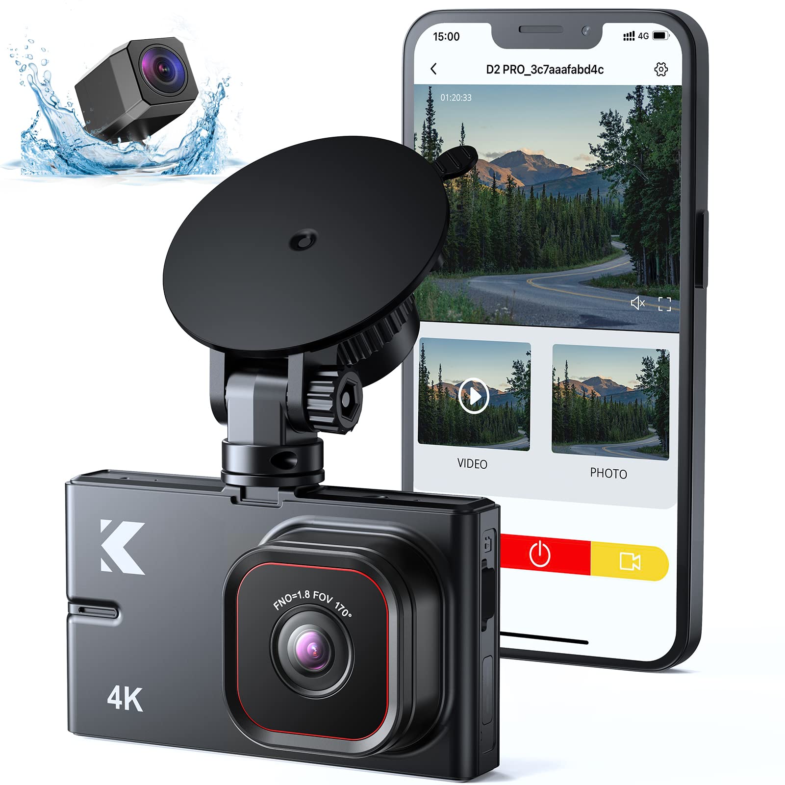Photo 1 of Kingslim Dash Cam Front and Rear with WiFi - Kingslim D2 Pro 4K Single Front/2K+1080P Front and Rear Dual Dashcam for Cars with Night Vision and 24H Parking Monitor, 256GB Max Supported, Black