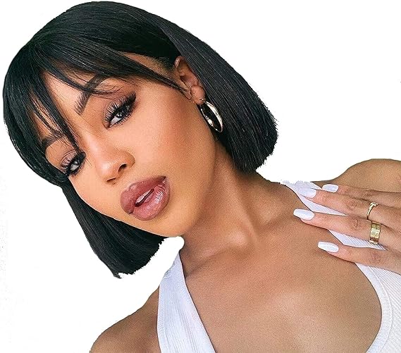 Short Bob Wigs with Bangs None Lace Front Wigs Brazlian Straight Hair Machine Made