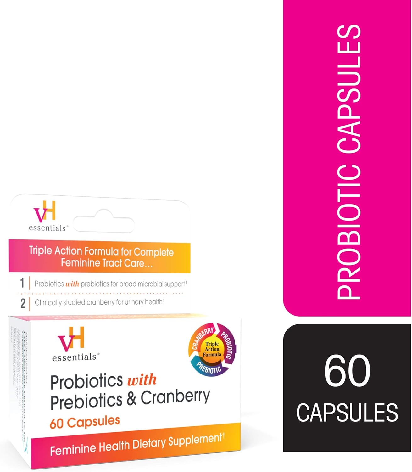 vH essentials Probiotics with Prebiotics and Cranberry Feminine Health Supplement - 60 Capsules: Kitchen & Dining