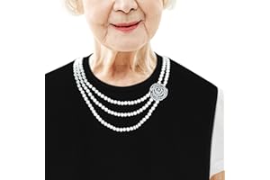 Classy Pal, Adult Bibs for Women Washable, Dress ‘n Dine™ Clothing Protectors for Eating, Senior Adult Bib Terry Cloth Crumb Catcher, Embroidered Design, Waterproof & Reusable (Pearl Necklace)