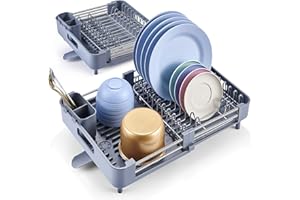 Dish Drying Rack, Expandable Sink Dish Rack, Stainless Steel Drying Rack for Kitchen Counter and Drainboard Set with Removabl