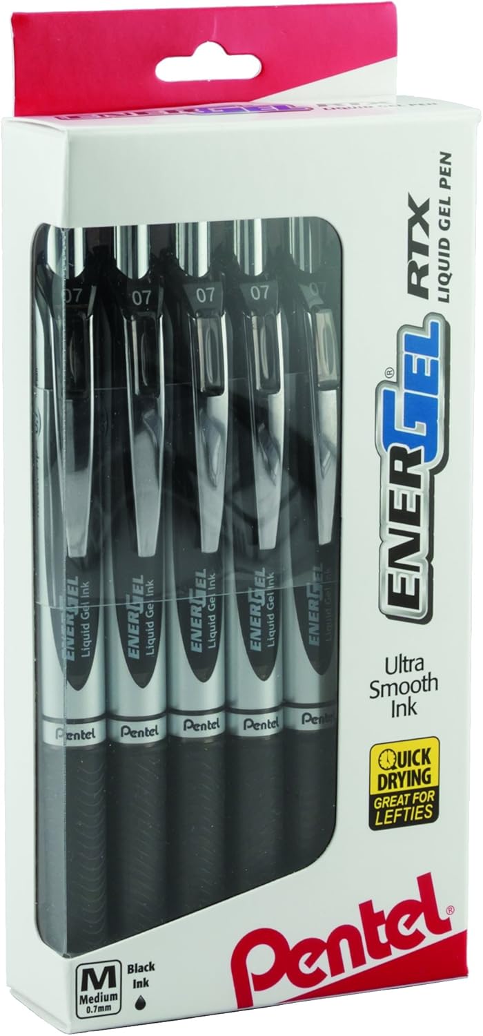 Pentel EnerGel RTX RT Liquid Gel Pen, Med, Metal Tip, 0.7mm, Blue Ink, 12-Pk Window Box of 12 (BL77PC12C1): Office Products