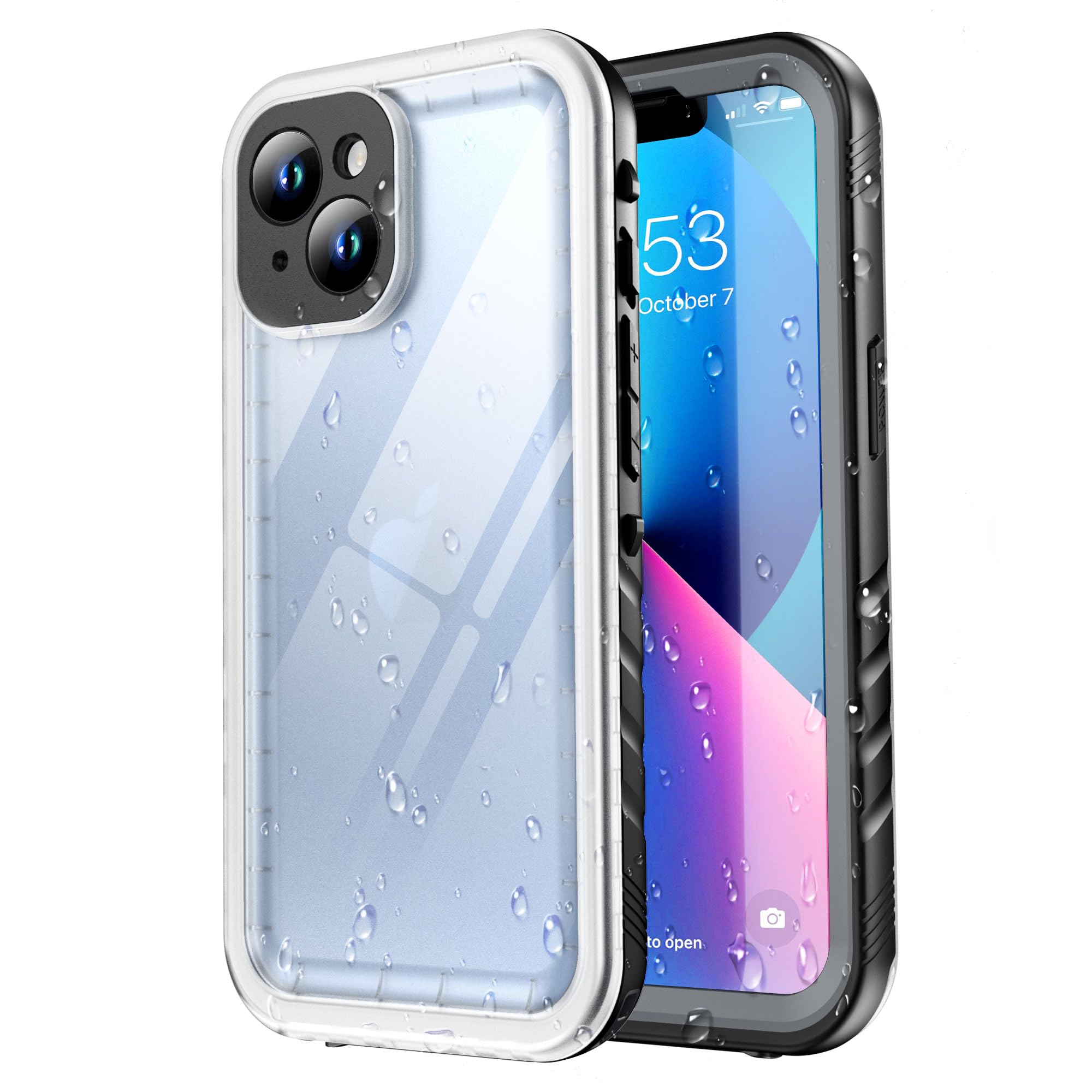 SPORTLINK for iPhone 13 Waterproof Case - Shockproof Heavy Duty Front and Back Cover [Built in Screen/Camera Protector] [IP68 Underwater] [Not Yellowing] 360 Full Body Protective - Black/Frosted Clear