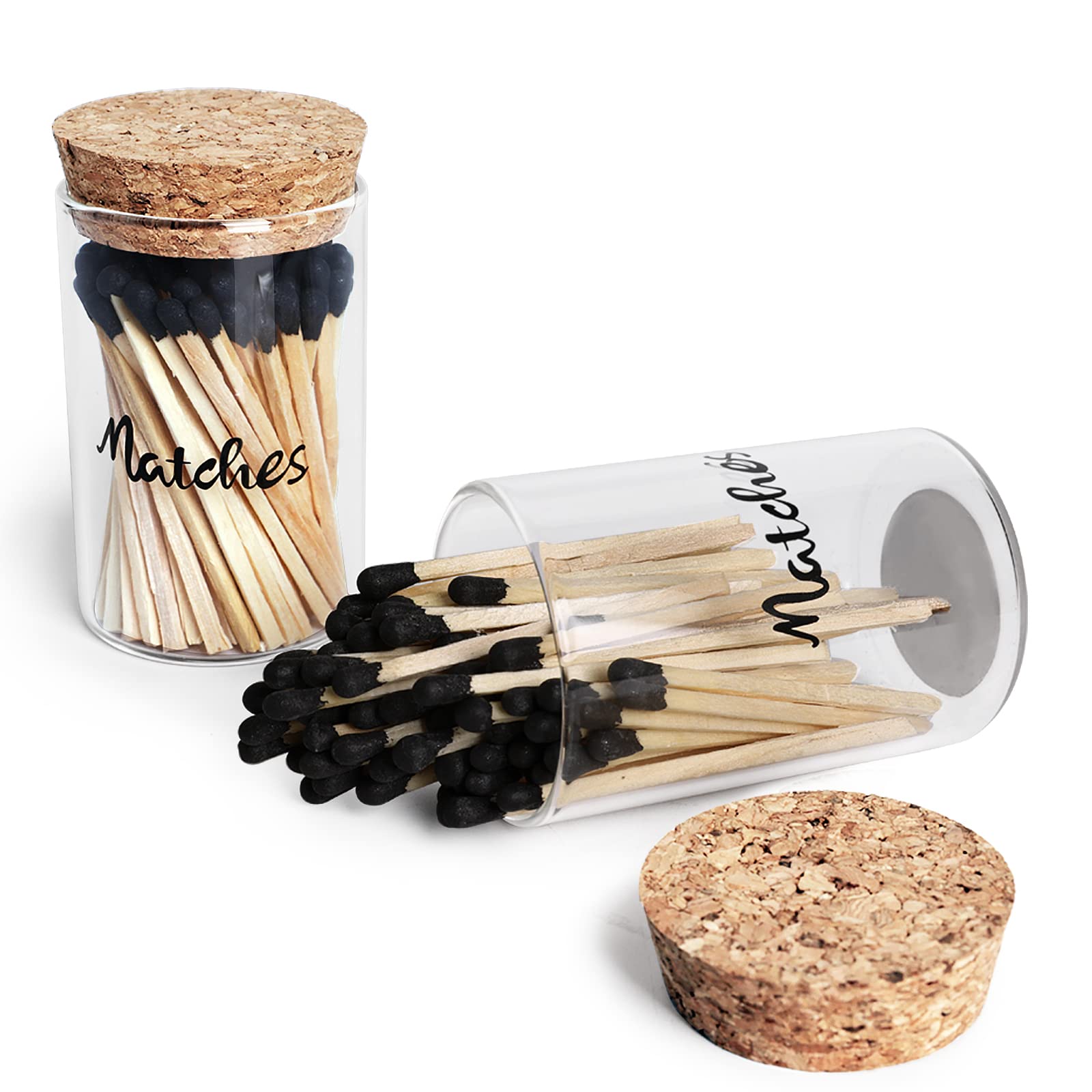 Photo 1 of Match Holder with Strikers and Cork Lid, Matches Not Included, Set of 2 Farmhouse Glass Cute Home Decor Match Jar,(3.1 inch x 1.8 inch)