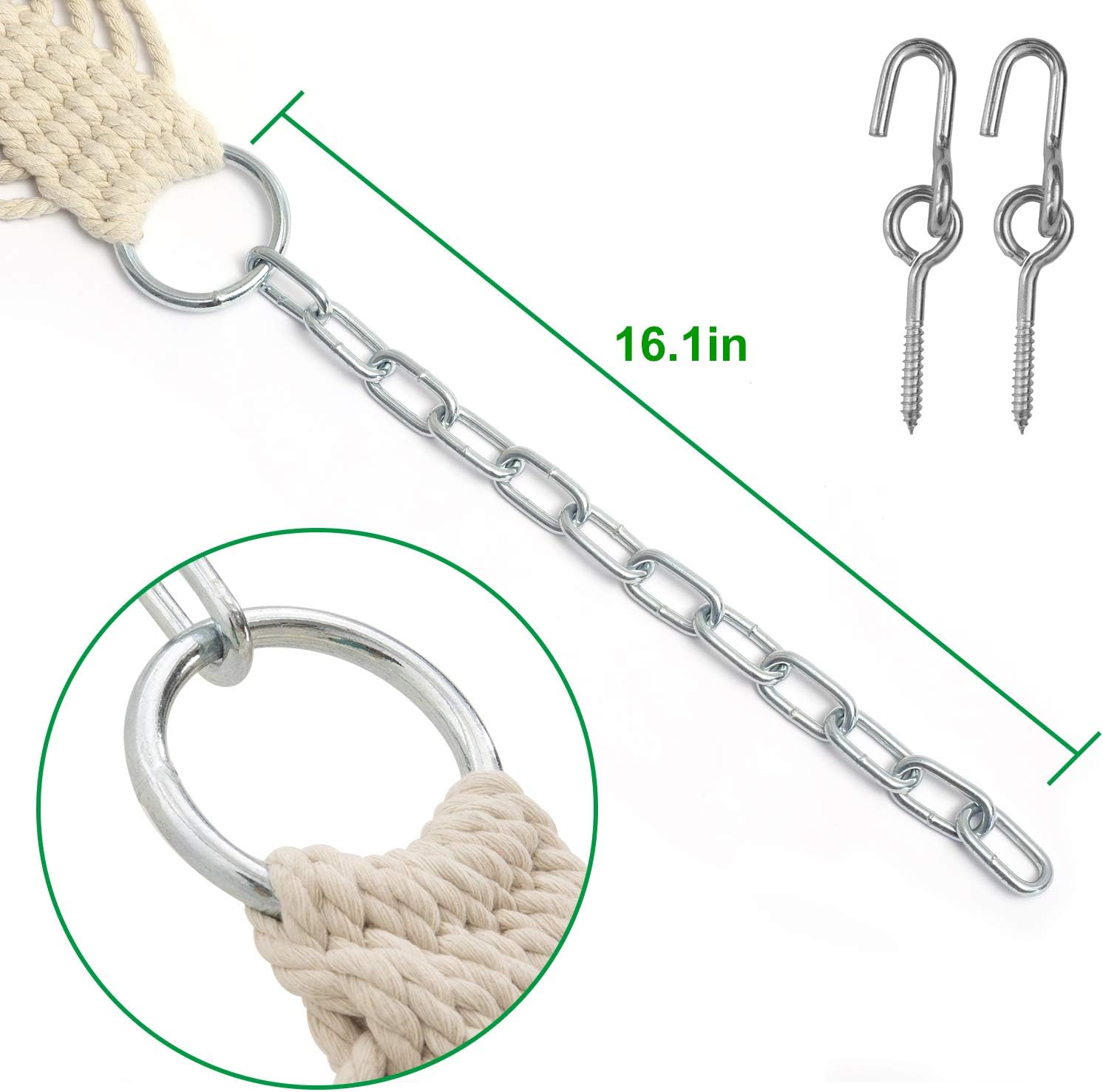 Y- STOP 13.2FT Hammocks,Traditional Cotton Rope Hammock with Chains and Hooks for Outdoor,Indoor,Patio Yard,Double Solid Wood,for Two Person,Max 440 Lbs(Natural): Kitchen & Dining