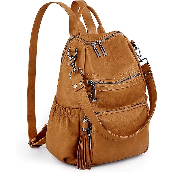 Uromee Women's Travel Backpack Purse – Vegan Leather Convertible Tassel Shoulder Bag, Brown - View #4