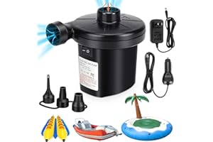 Jouhin Electric Air Pump for Inflatables Air Mattress Pump with 3 Nozzles Portable Quick-Fill Air Pump 110V AC/12V DC Inflato