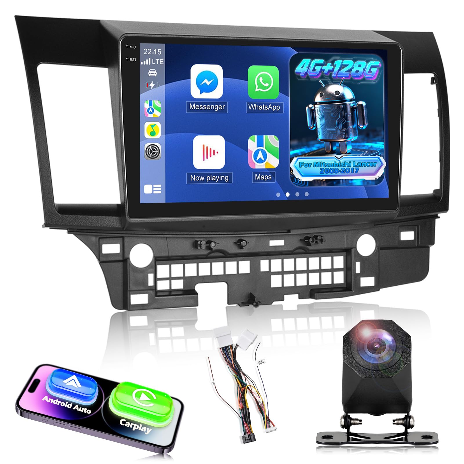 Photo 1 of 4G+128G Android 15 Car Stereo for Mitsubishi Lancer 2008-2017 (for Rockford System) with Wireless Carplay/Android Auto - 10 Inch HD Touchscreen Radio with EQ/5GHz WiFi/GPS/SWC, AHD Rear View Camera