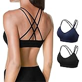 VEQKING Women's Cross Back Sports Bra Padded Strappy Medium Support Yoga Bra for Workout Fitness 3 Pack