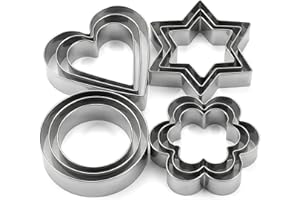 Cookie Cutters Set 12 Pieces Metal Stainless Steel 3 Round, 3 Heart, 3 Star, 3 Flower, Small Cutter for Baking