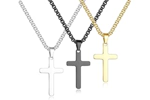 Yooblue Cross Necklace for Men - 2Pcs, 3Pcs Silver Black Gold Stainless Steel Cross Pendant Necklace for Men Women Teen Boys Jewelry Gifts