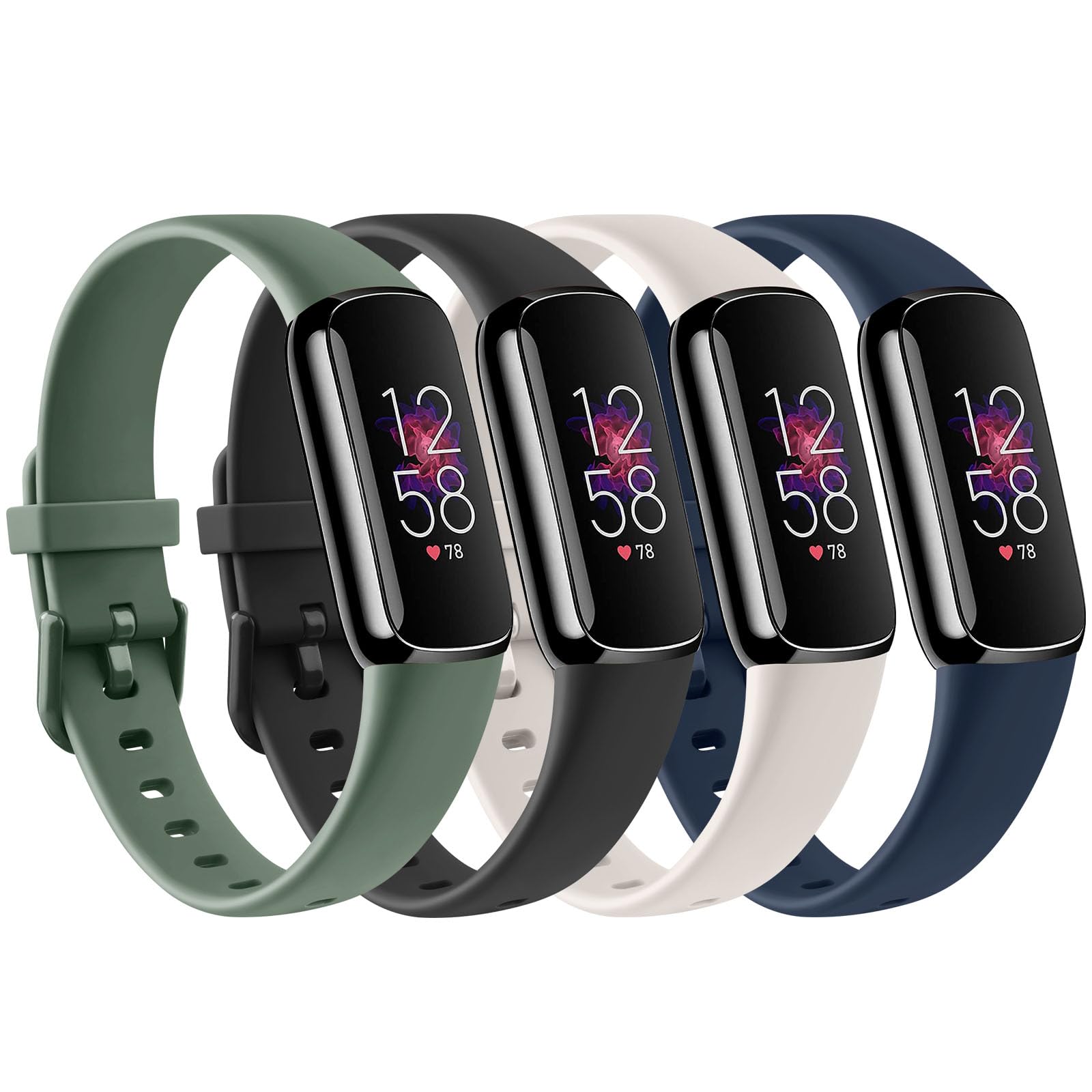 AK Straps Compatible with Fitbit Luxe Strap for Women Men, Pack 4 Soft Silicone Adjustable Sport Replacement Wrist Bands for Fitbit Luxe Only (Small, Black/Starlight/Blue/Cactus) — image 1