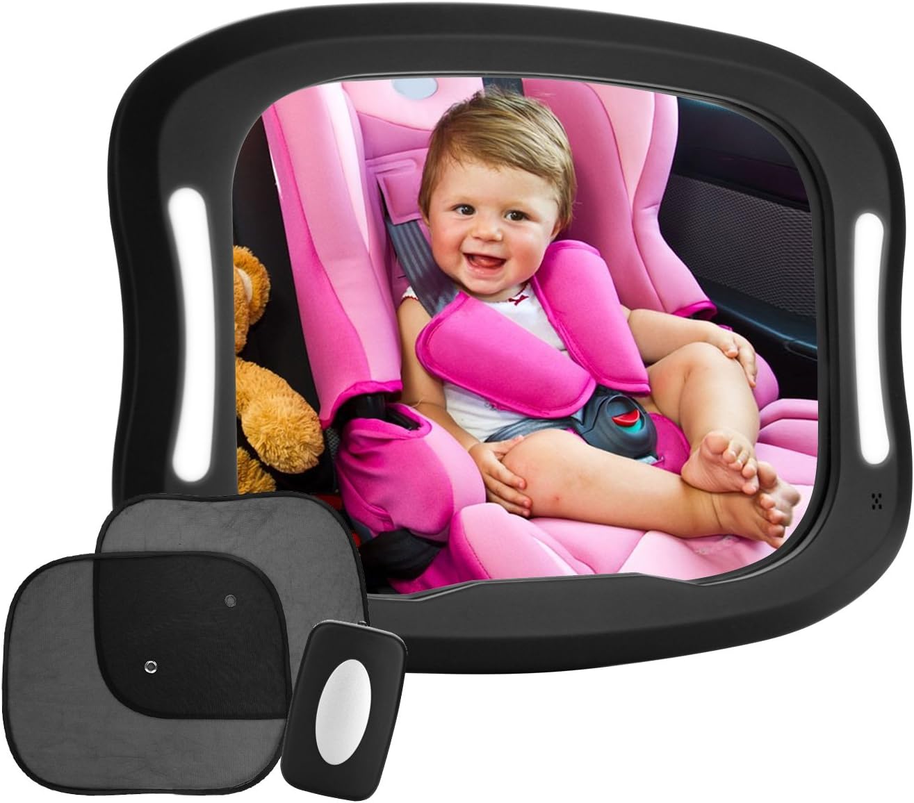 FITNATE LED Light Baby Car Mirror, Romote Control Light, 360°Rotatable