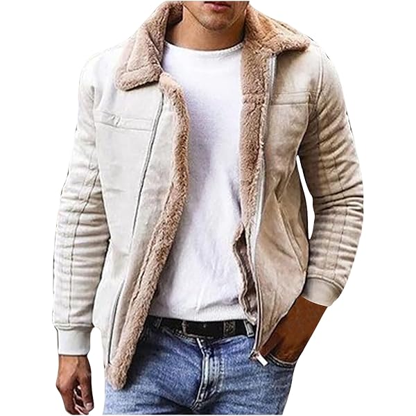 Mens Faux Leather Jacket Zip-Up Motorcycle Bomber Jacket Fur