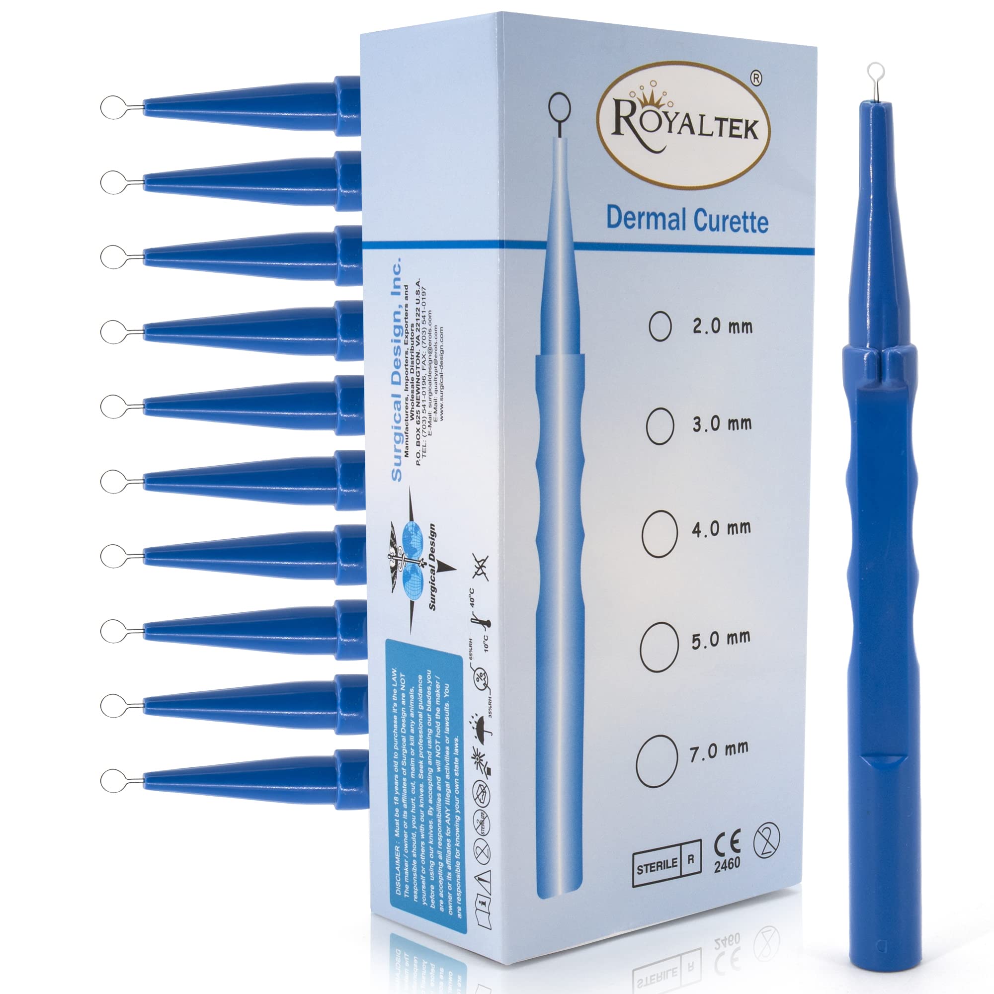 Photo 1 of Sterile Disposable Dermal Curettes, Easy Peel Packing - Box of 10 (2.00 mm)