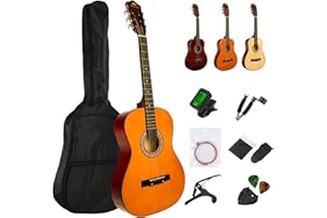 BESYOU 38in Acoustic Guitar Travel Guitar Beginner Introductory Practice Guitar For Teens Students with Soft Case