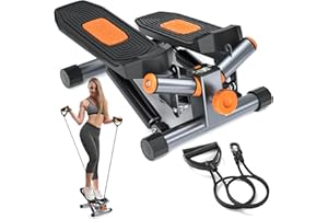 LUBBYGIM Steppers for Exercise at Home, Mini Stepper with Resistance Bands, Stair Stepper with 350LBS Loading Capacity, Hydraulic Twist Fitness Stepper with LCD Monitor