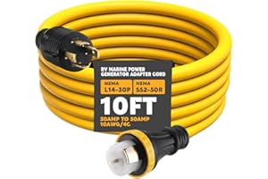 Tellegloww 10FT NEMA L14-30P to SS2-50R RV Marine Power Generator Adapter Cord, 30A 4 Prong Locking Generator L14-30P Male to 50A Marine Shore Power SS2-50R Female with Locking Ring 125V/250V