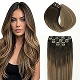 SURNEL Clip in Extensions Human Hair Dark Brown to