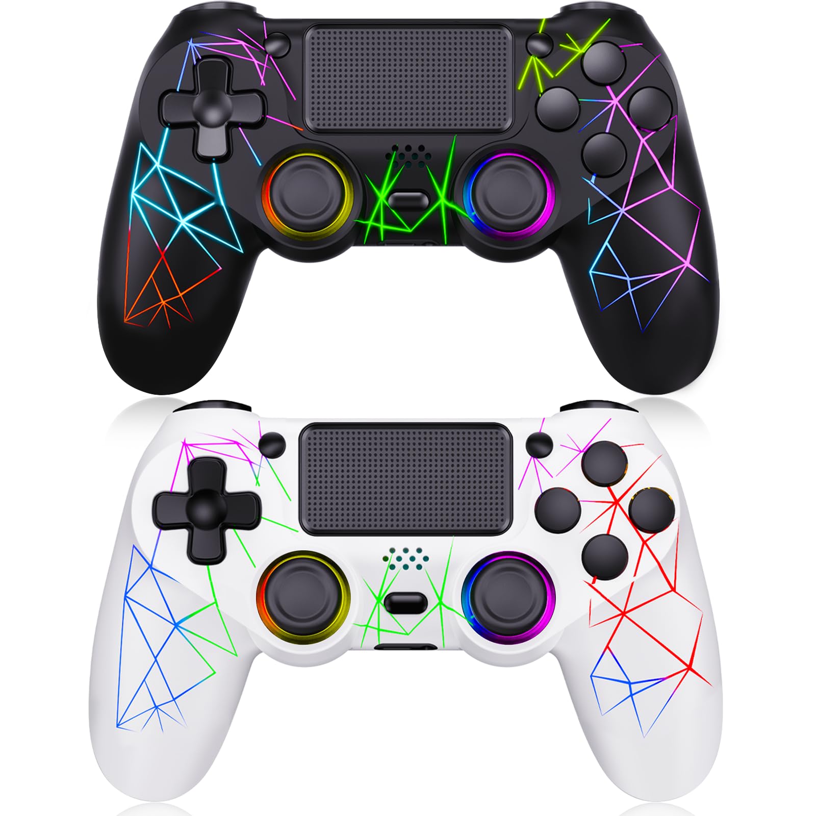 Photo 1 of GamingBoy 2 Pack Wireless Controller for PS4, Light-up RGB Remote Control for Ps4/PC with Hall Effect Joystick/1000mAh Battery/Type-C/Dual Vibration/6-Axis Gyro/Audio Jack/Touch Pad?White Black?