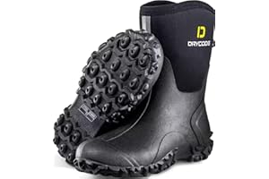 D DRYCODE Rubber Boots for Women, 5mm Neoprene Mid Calf Rain Boots with Steel Shank, Waterproof Insulated Hunting Boots, Mud Work Boots, Black, Size 5-11