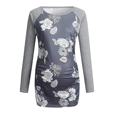 Riou Umstandskleid Umstandsmode Damen Kleider Festlich Winter Langarm Stillen Baby Lang Drucken Stillkleid für Schwangerschaf