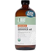 J MAC BOTANICALS Organic Fractionated Coconut Oil (16 Ounce Glass Bottle) Organic Carrier Oil and for DIluting Essential Oils, Moisturizer, Hair Care