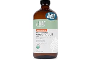 J MAC BOTANICALS Organic Fractionated Coconut Oil (16 Ounce Glass Bottle) Organic Carrier Oil and for DIluting Essential Oils, Moisturizer, Hair Care