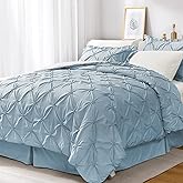 JOLLYVOGUE Queen Comforter Set 7 Pieces, Light Blue/Ivory Bed in a Bag Comforter Set for Bedroom, Bedding Comforter Sets with Comforter, Sheets,Ruffled Shams & Pillowcases