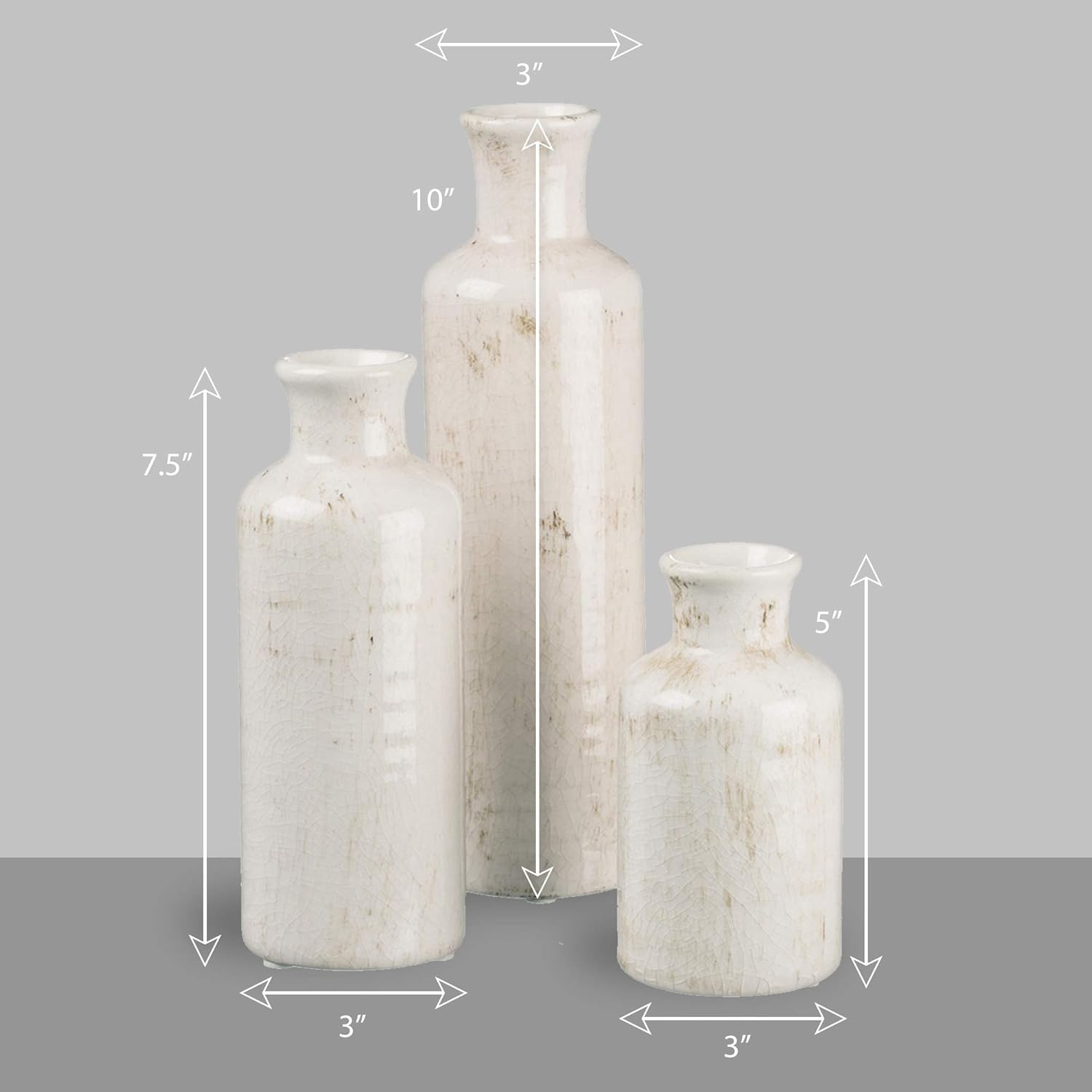 Sullivans Small White Vase Set (Ceramic), Rustic Home Decor, Distressed White, Set of 3 Vases (CM2333).: Home & Kitchen