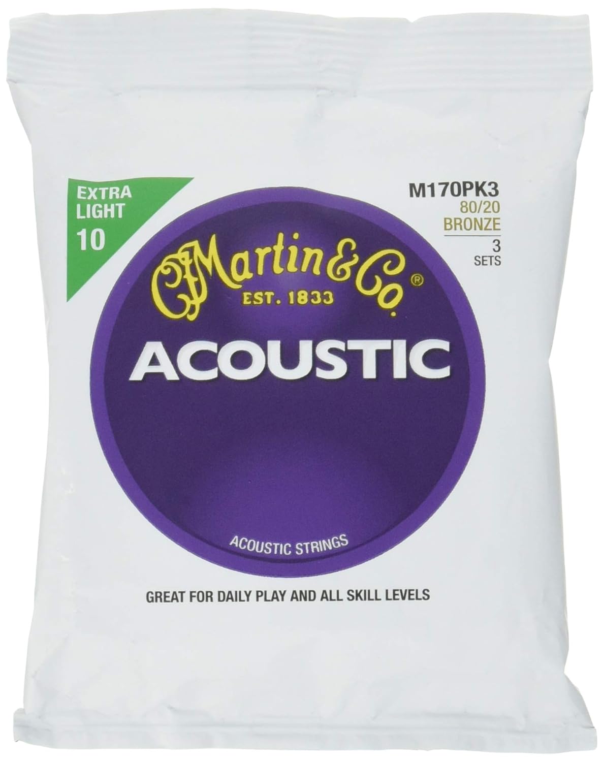 Martin M170 80/20 Bronze Acoustic Guitar Strings, Extra