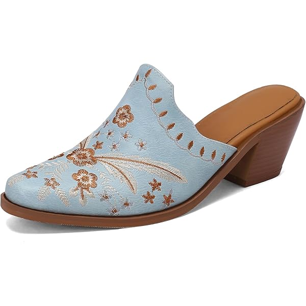 Amazon.com | Womens Chunky Heels Western Mules and Closed