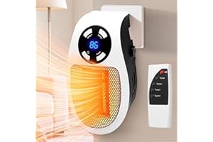 M MITLINK Space Heater, Small Plug in Electric Heater, Remote Wall Outlet Electric Space Heater with Adjustable Thermostat and Timer and Led Display, Compact for Office Dorm Room (Black)