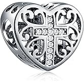 925 Sterling Silver Christian Theme Charms, Sparkling Religious Cross, Yin Yang Balance Charm, Keep Faith Beads, Bible Pendant, Gifts for Christmas/Mothers Day, fits European Bracelet/Necklace