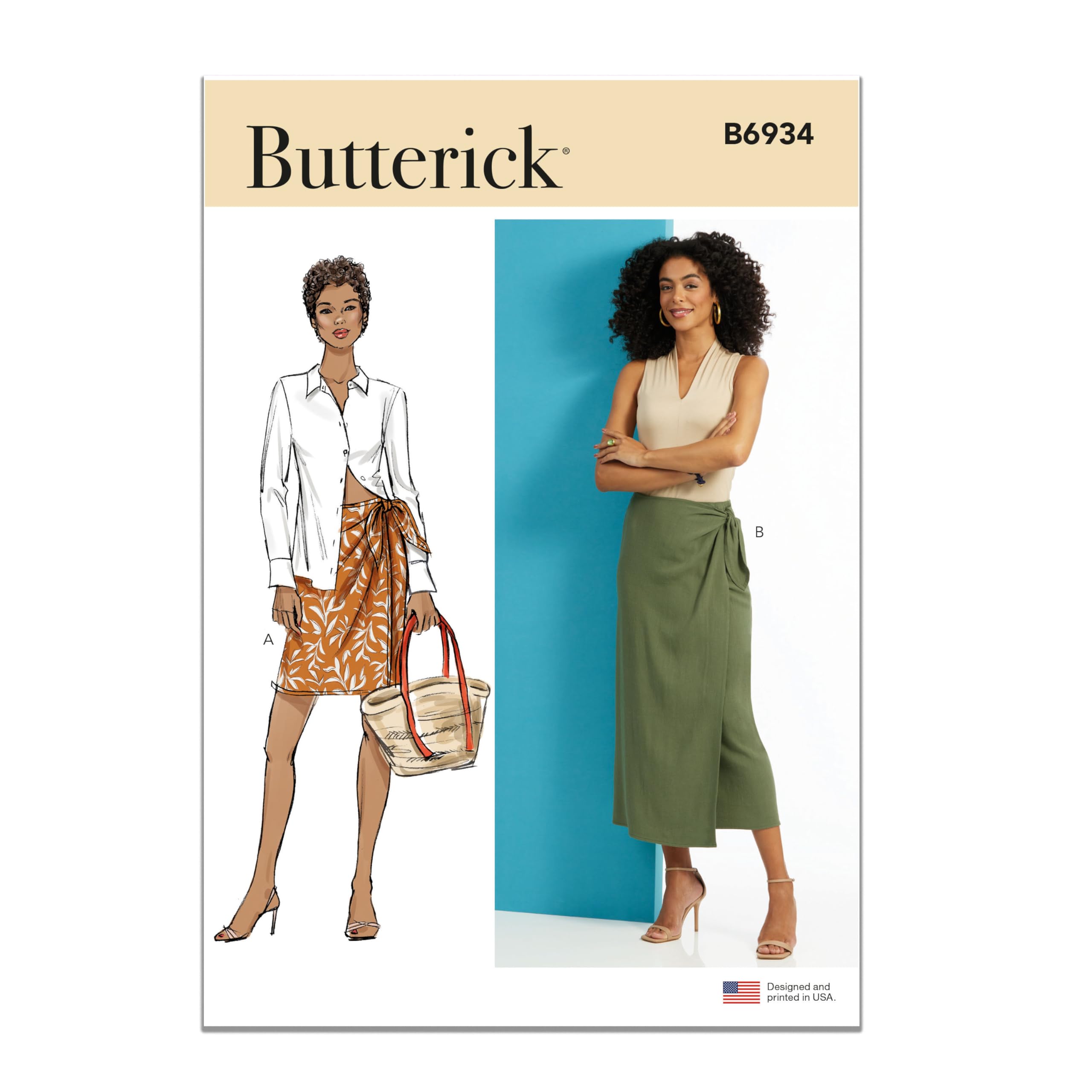 Butterick B6934A Misses' Wrap Skirt in Two Lengths A (XS-S-M-L-XL-XXL)