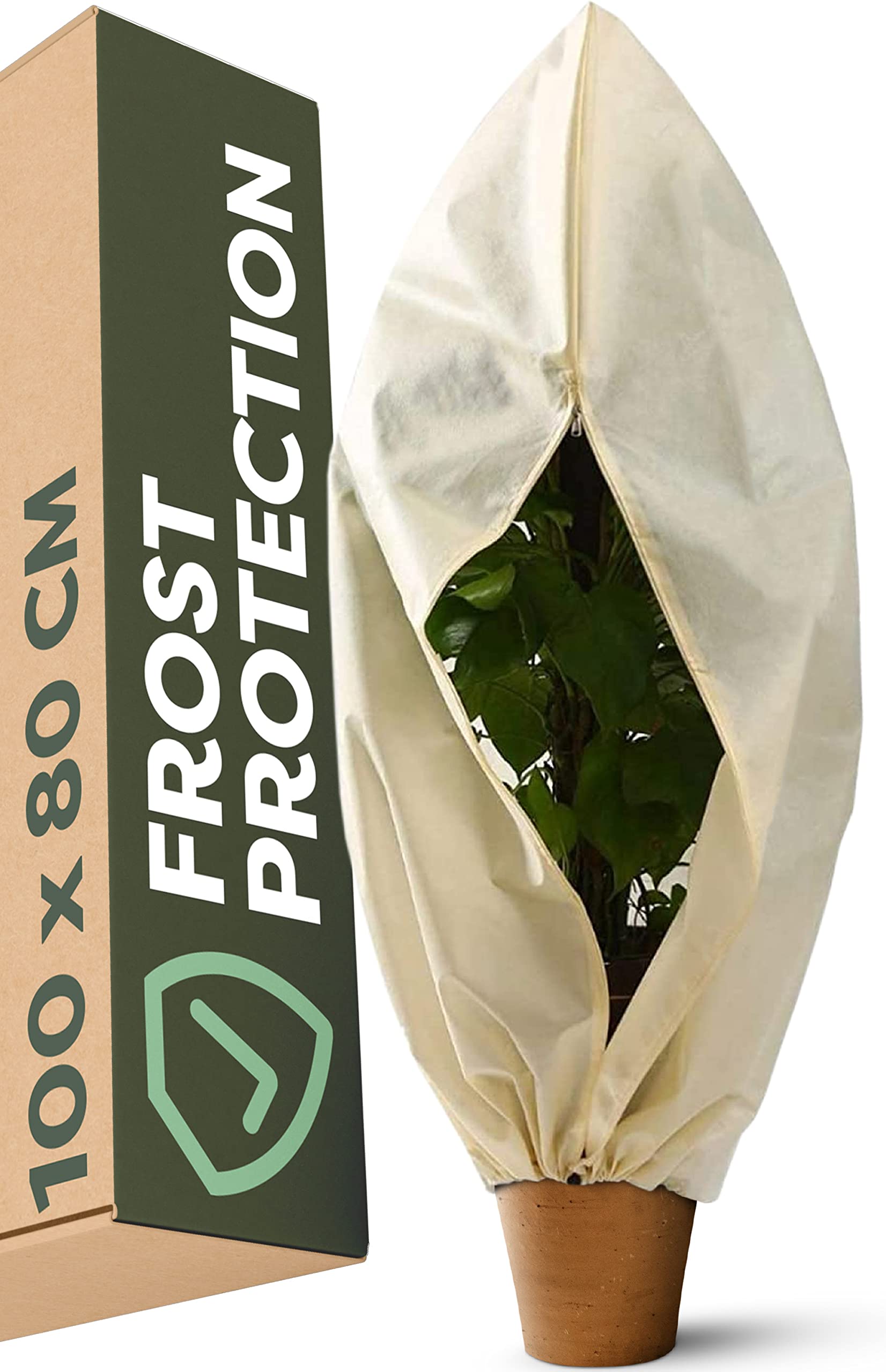 Praknu Frost Winter Protection Cover for Plants Small 100 x 80 cm - Thick Fleece Material - 𝗪𝗮𝘀𝗵𝗮𝗯𝗹𝗲 & Tear-Resistant - Ideal for Shrubs & Trees - With Storage Bag