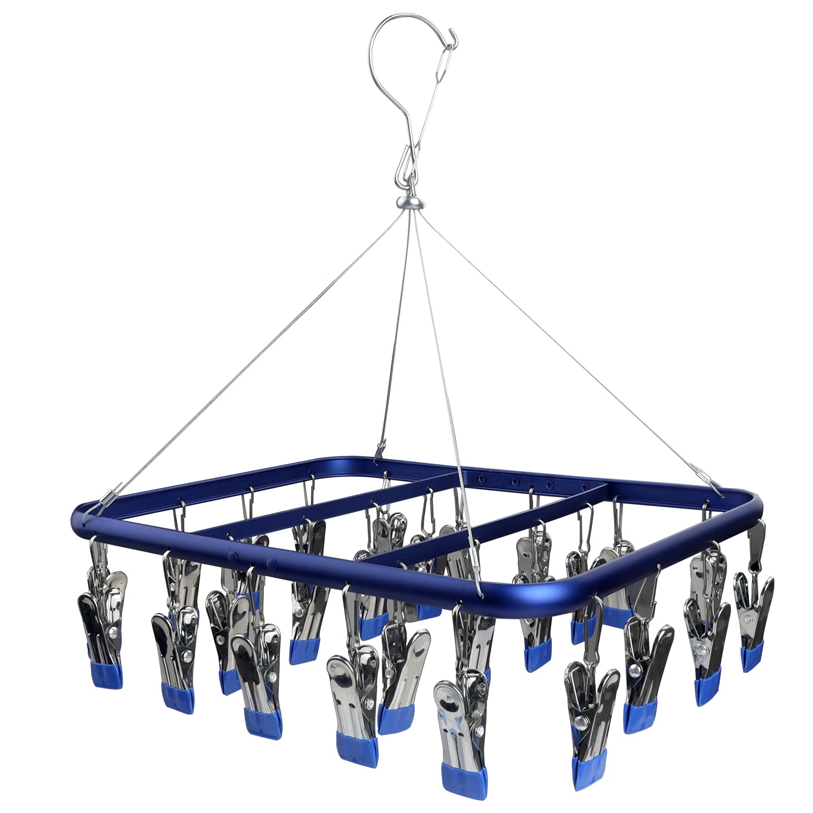 Roellgs Sock drying rack with 26 nails, aluminium sock hooks, underwear hooks with weatherproof hooks, suitable for socks, underwear, underwear, shoe inserts, baby clothes, gloves (blue)