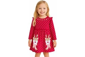 HILEELANG Toddler Girl Long Sleeve Dress Cotton Casual Jersey Shirt Playwear Applique Dress