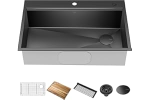 KRAUS Kore Workstation 33-inch Top Mount Drop-In 16 Gauge Black Stainless Steel Single Bowl Kitchen Sink in PVD Gunmetal Finish with Accessories, KWT310-33/PGM