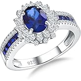 CAIDIKA Oval Luxury Stunning Gemstone Engagement Ring, 925 Sterling Silver Cocktail Ring Janaury to December Birthstone Halo Rings for Women, Size 6 to 10