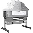 YADAQE Baby Bassinet, Baby Basinet Bedside Sleeper, Easy to Fold Portable Crib Side Bassinet 2024new Style Girl/boy bassinets(Light Grey)